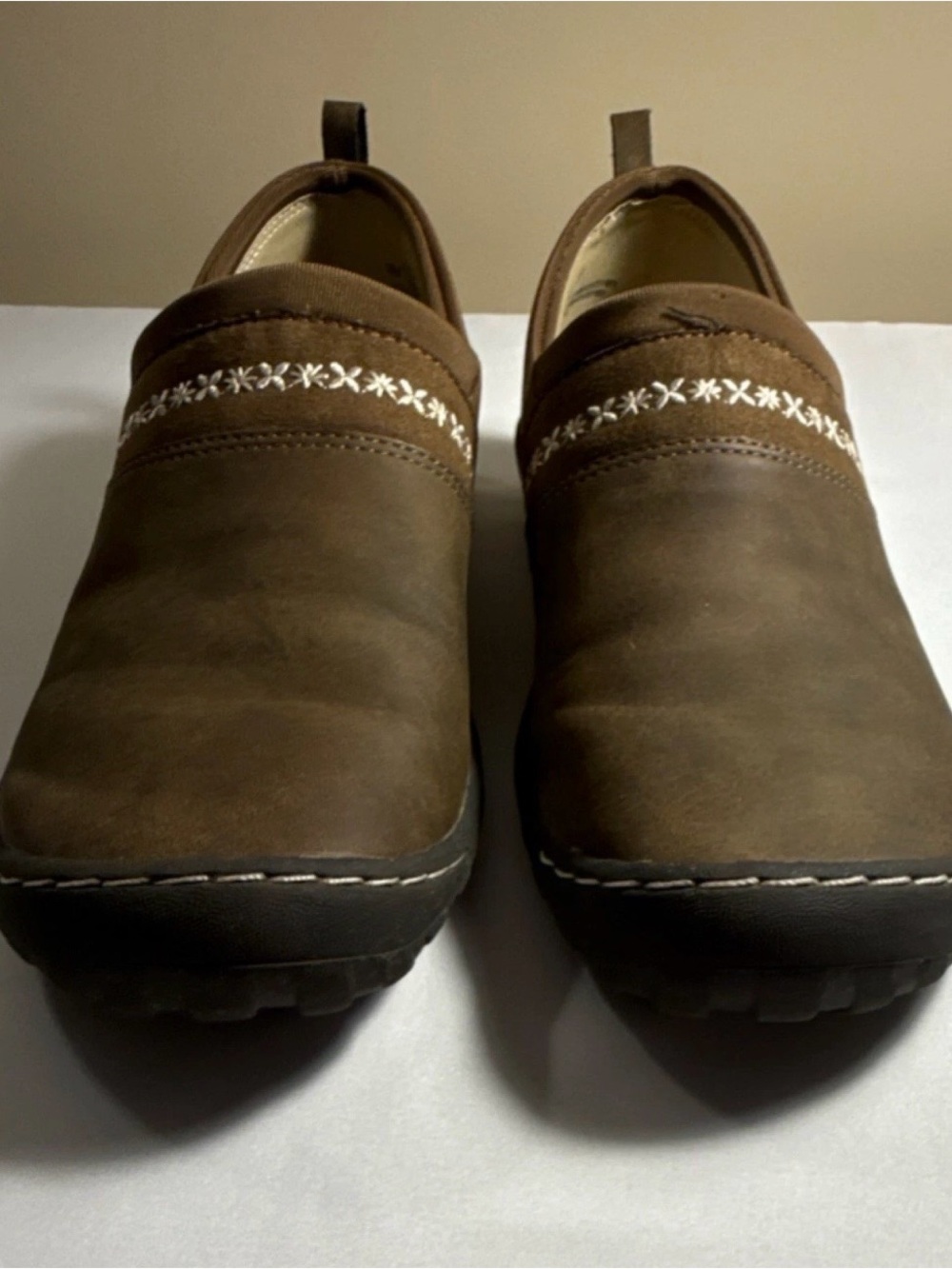 Jambu Brown Slip-On Loafers with‎ White Embroidered Accent
